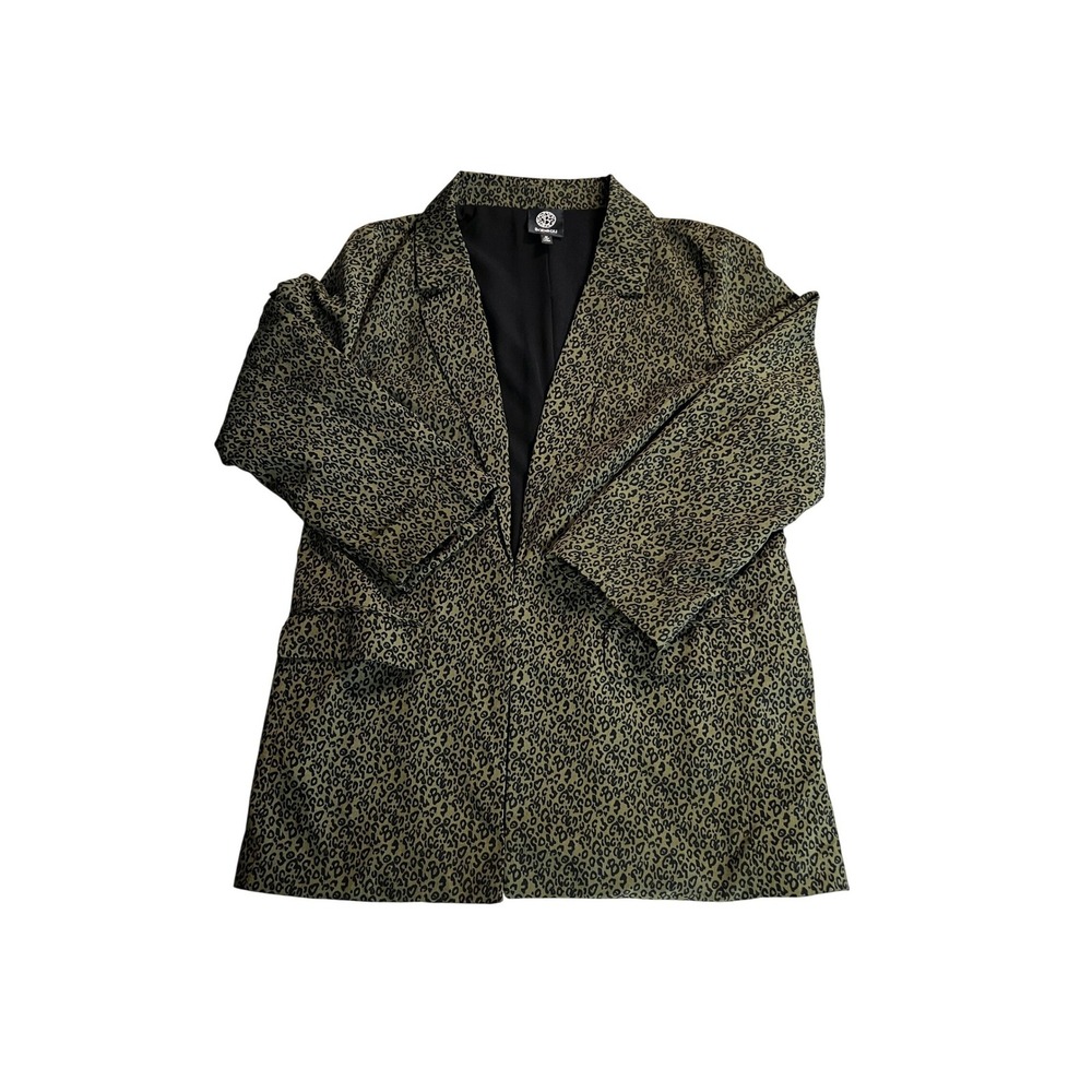 Bobeau Blazer Women Medium Olive Green Leopard Print Tailored Jacket